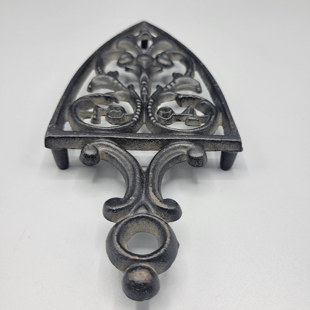 Vintage Black Cast Iron Trivet Hot Plate Wilton Decorative Fleur-De-Lis Design